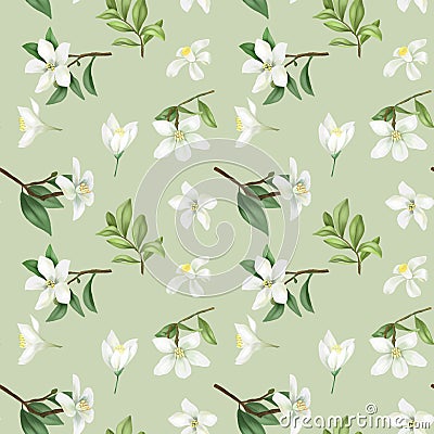 Seamless pattern with hand drawn and lemon lime flowers Stock Photo