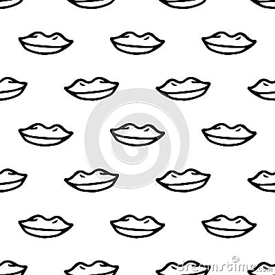Seamless pattern hand drawn lips. Doodle black sketch. Sign symbol. Decoration element. Isolated on white background. Flat design Vector Illustration