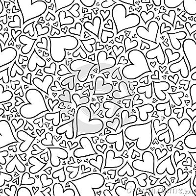 Seamless pattern with hand drawn monochrome hearts in zentangle Vector Illustration