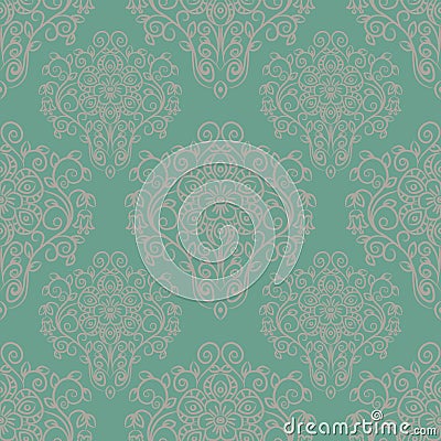 Seamless pattern with hand drawn ornament on a green background Vector Illustration