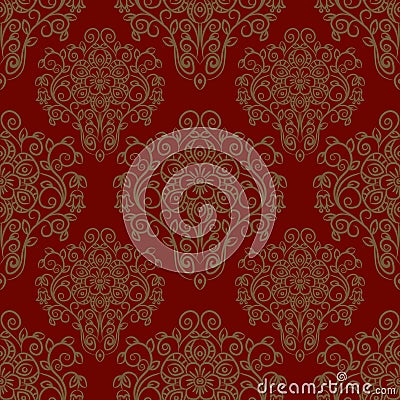 Seamless pattern with hand drawn ornament on a red background Vector Illustration