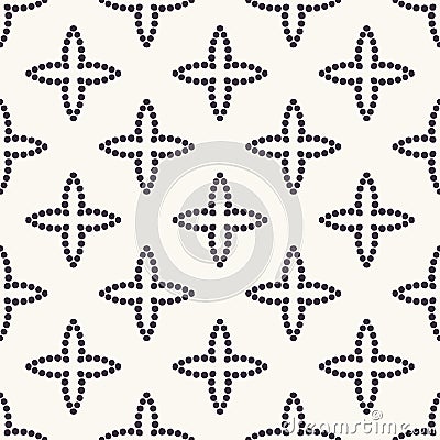 Seamless pattern hand drawn petal star trellis grid background. Geometric monochrome allover print. Vector geo swatch Vector Illustration