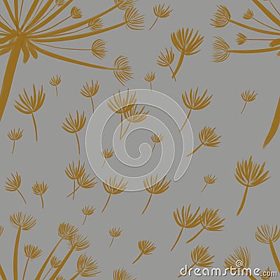 Seamless pattern with hand-drawn purple with dandelions on gray background. packaging, wallpaper, textile, kitchen, utensil, fashi Stock Photo