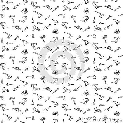 Seamless pattern hand drawn a set of tools for repair and construction. Doodle black sketch. Sign symbol. Decoration element. Iso Vector Illustration