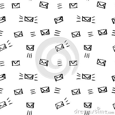 Seamless pattern with hand drawn sketchy letters. Backround with doodled envrlopes. Momochrome minimalistic background Vector Illustration