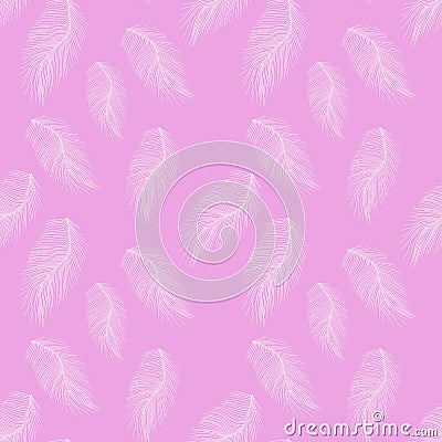 Seamless pattern with hand-drawn softness white feathers on pink background, Great for wedding decor, wrapping paper, background, Stock Photo