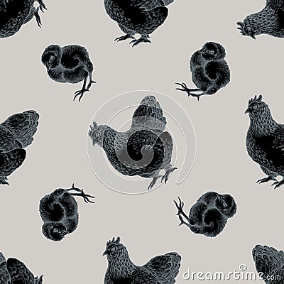 Seamless pattern with hand drawn stylized chicken Vector Illustration