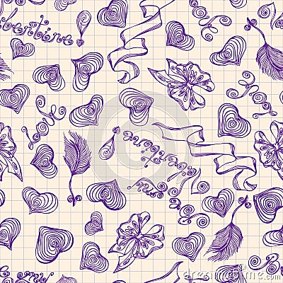 Seamless pattern of hand drawn symbols valentine's day Cartoon Illustration