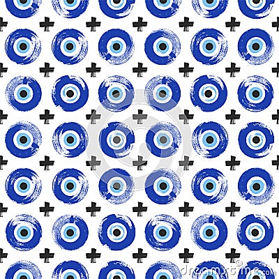 Seamless Pattern with hand drawn Turkish eye. Symbol of protection Turkey, Greece, Cyprus, Crete. Vector Illustration
