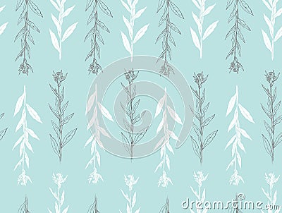 Seamless pattern with hand drawn wild flower with leaves. Vector illustration. Botanical pattern for textiles and Vector Illustration