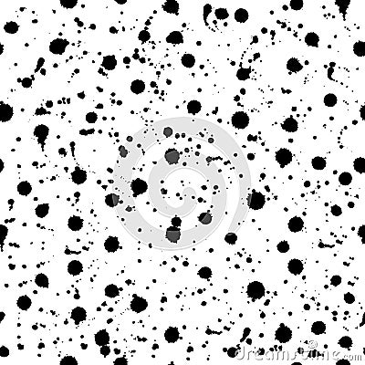 Seamless pattern with hand painted with ink splashes, spots, drops on a white background. Vector Illustration