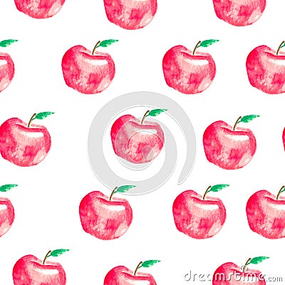 Seamless pattern with hand painted watercolor apples. Stock Photo