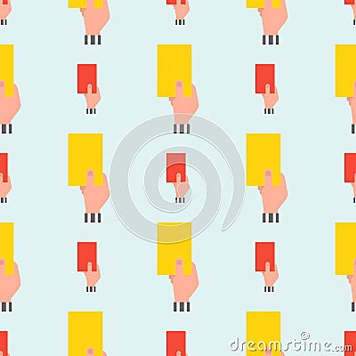 Seamless pattern hand of soccer referee hands showing red yellow card background vector illustration Vector Illustration