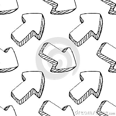 Seamless pattern Handdrawn arrow doodle icon. Hand drawn black sketch. Sign symbol. Decoration element. White background. Isolated Vector Illustration