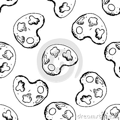 Seamless pattern Handdrawn palette doodle icon. Hand drawn black sketch. Sign symbol. Decoration element. White background. Vector Illustration