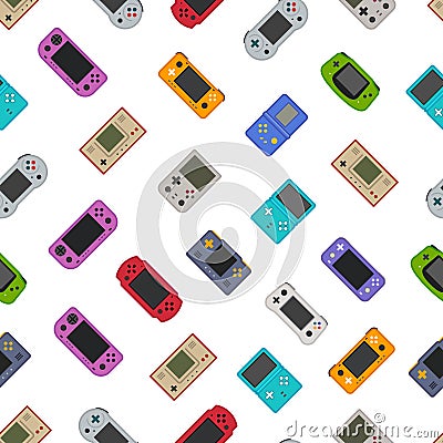 Seamless Pattern of Handheld Game Console Icons, Colorful Style Vector Illustration