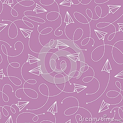 Seamless pattern with handmade paper plane. Hand drawn vector illustration in doodle style. Print with origami planes Vector Illustration
