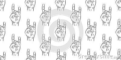 Seamless pattern with hands showing cool rock and roll signs. background for your design. Vector illustration EPS Vector Illustration