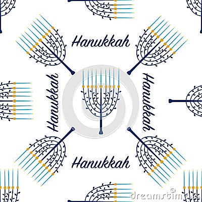 Seamless pattern hanukkah menorah in modern style on light background. Holiday greeting card. Winter decoration element Vector Illustration