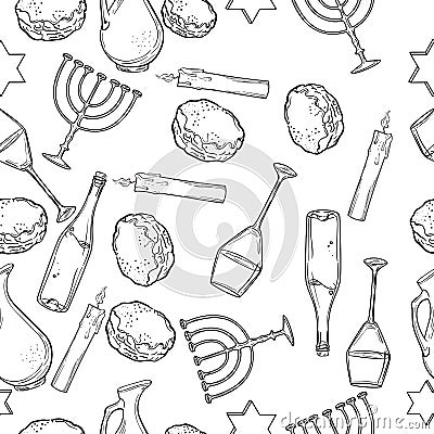 Seamless pattern with Hanukkah symbols Vector Illustration