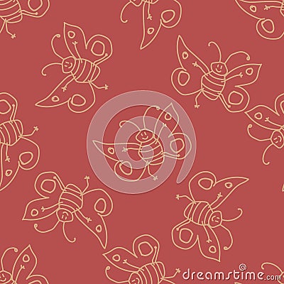 Seamless pattern with happy butterfly fairy sorceress. Vector Illustration