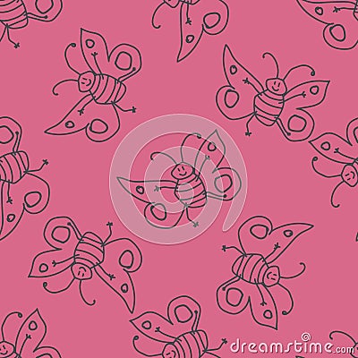 Seamless pattern with happy butterfly fairy sorceress. Vector Illustration