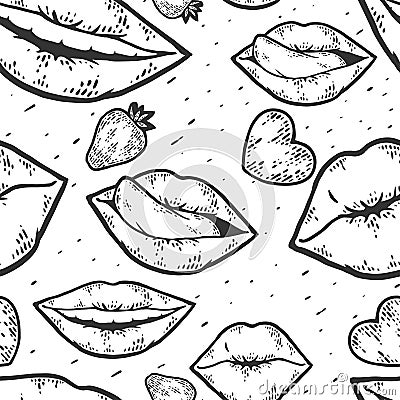 Seamless pattern. Happy kissing day card line art sketch engraving vector. Vector Illustration