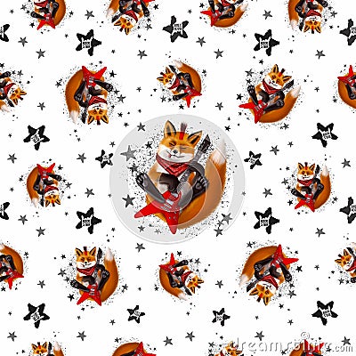 Seamless pattern with happy rock foxes on a white background Stock Photo