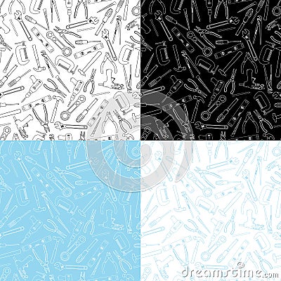 Seamless pattern of hardware tool set. Vector carpenter or locksmith working tools. Thin line Vector Illustration
