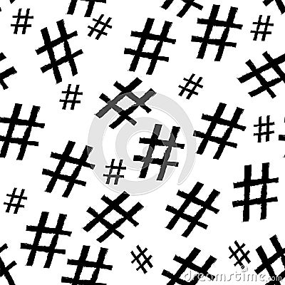 Seamless pattern of hashtags on white background. Vector Illustration