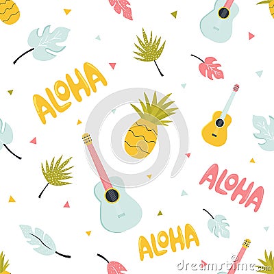 Seamless pattern with hawaiian summer elements Vector Illustration