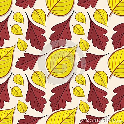 Seamless pattern with hawthorn and linden leaves. Vector Illustration