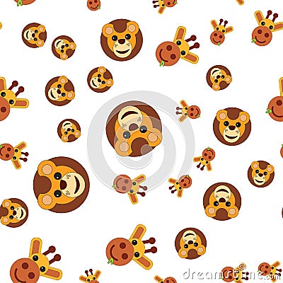 Seamless pattern of the head of a lion and a giraffe Vector Illustration