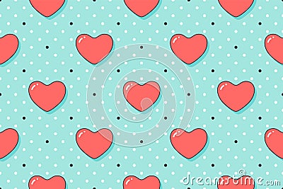 Seamless pattern with hearts and arrows on a turquoise backdrop Vector Illustration