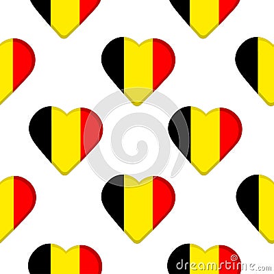 Seamless pattern from the hearts with Belgium flag. Cartoon Illustration