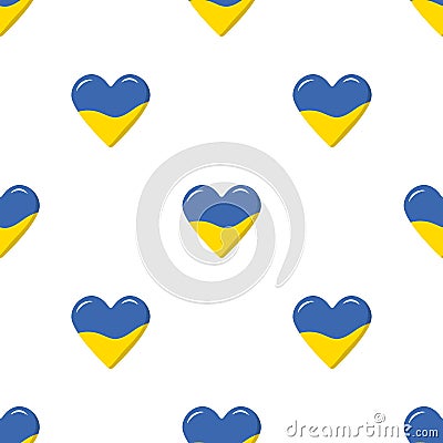 Seamless pattern with hearts, colors of the Ukrainian flag. Glory to Ukraine Vector Illustration