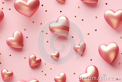 Seamless pattern with hearts, confetti. Applicable for fabric print, textile, wrapping paper, wallpaper. Pink Stock Photo