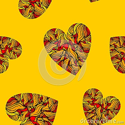 Seamless pattern with hearts on yellow background. Vector Illustration