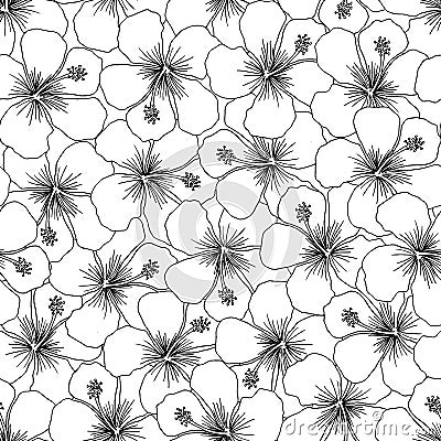 Seamless pattern with hibiscus flowers Vector Illustration