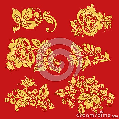 Seamless pattern with hohloma decor elements Vector Illustration