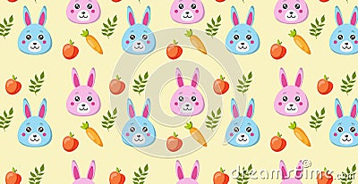 Seamless pattern, holiday elements, Easter bunny - Vector Cartoon Illustration