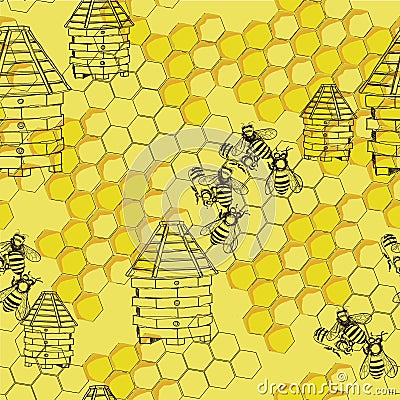 Seamless pattern honey Vector Illustration