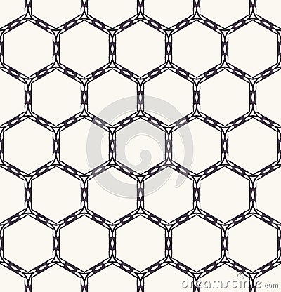 Seamless pattern hand drawn honeycomb trellis background. Geometric monochrome cell allover print. Vector geo swatch Stock Photo