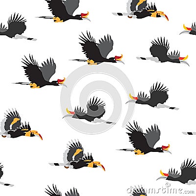 Seamless pattern of hornbill Vector Illustration