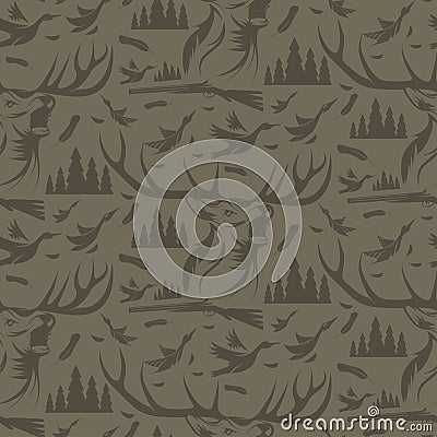 Seamless pattern for hunting theme.deer, duck, gun, bird a Vector Illustration