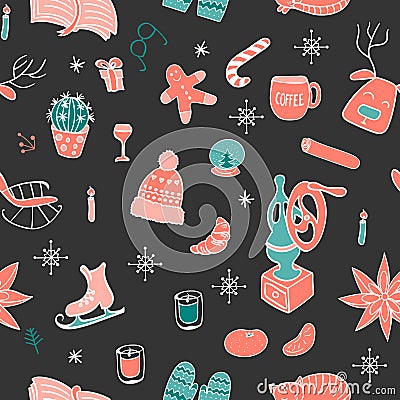 Seamless pattern with hygge hand drawn elements Vector Illustration