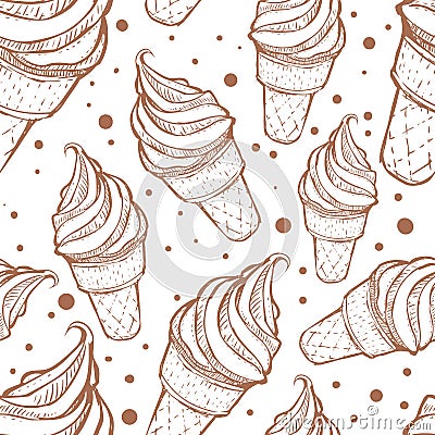 Seamless pattern with ice cream and dots hand drawn. Vector Illustration