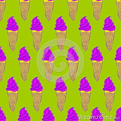 Seamless pattern of ice cream. Hand drawing. Vector Illustration