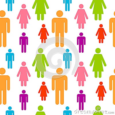 Seamless pattern with icons of people figure. Color silhouettes of persons. Abstract illustration with concept of team, humanity, Cartoon Illustration