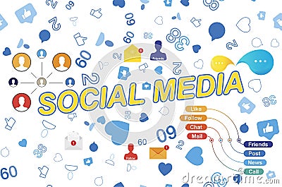 Seamless pattern with Icons of social networks and symbols of notifications. Flat illustration EPS 10 Cartoon Illustration